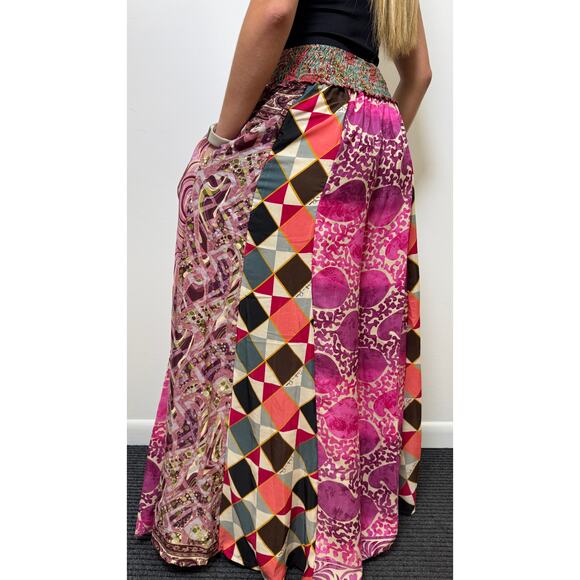 Mixed-print wide-leg trousers- One Size 100% Silk - Picture 3 of 5